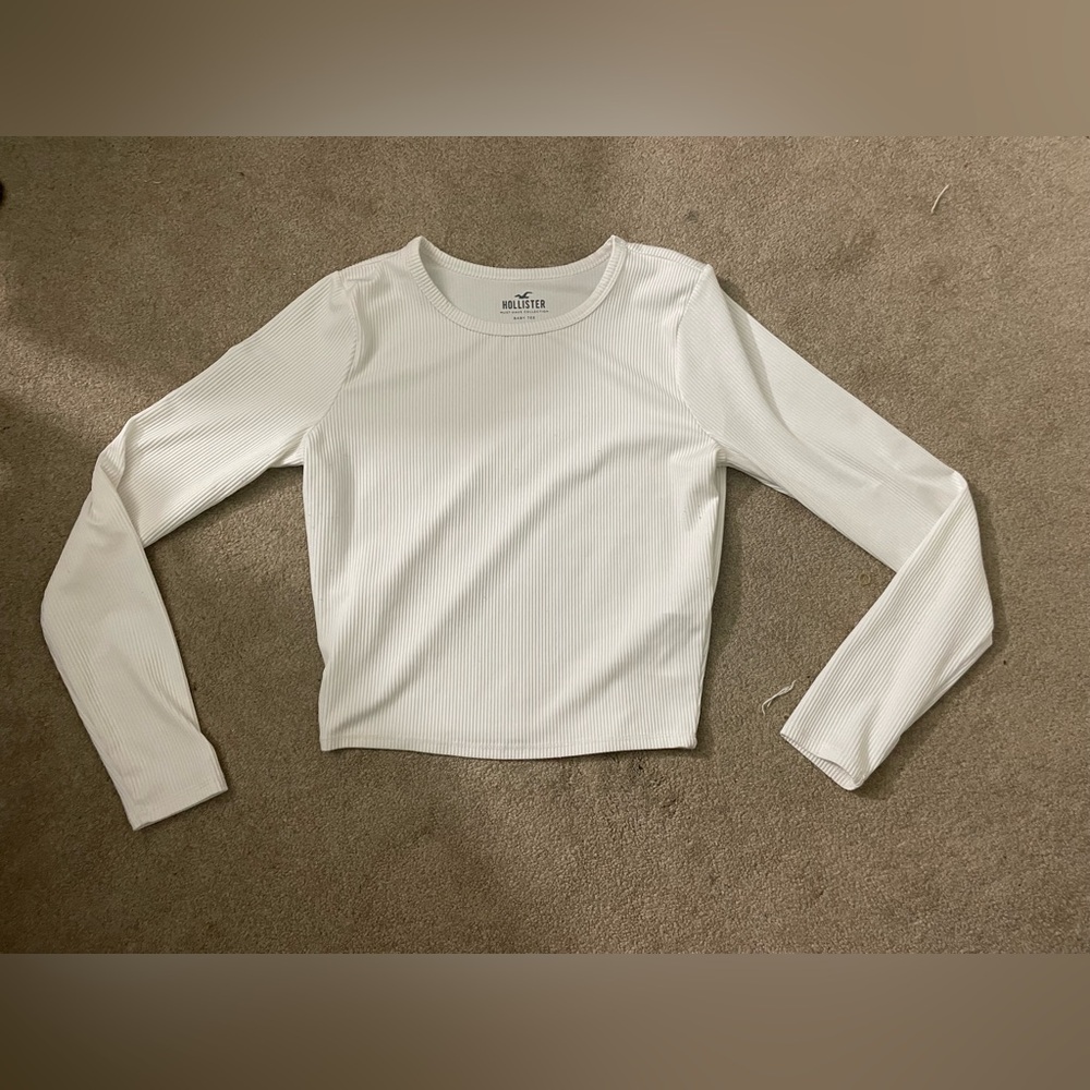 Hollister White Ribbed long sleeve tee